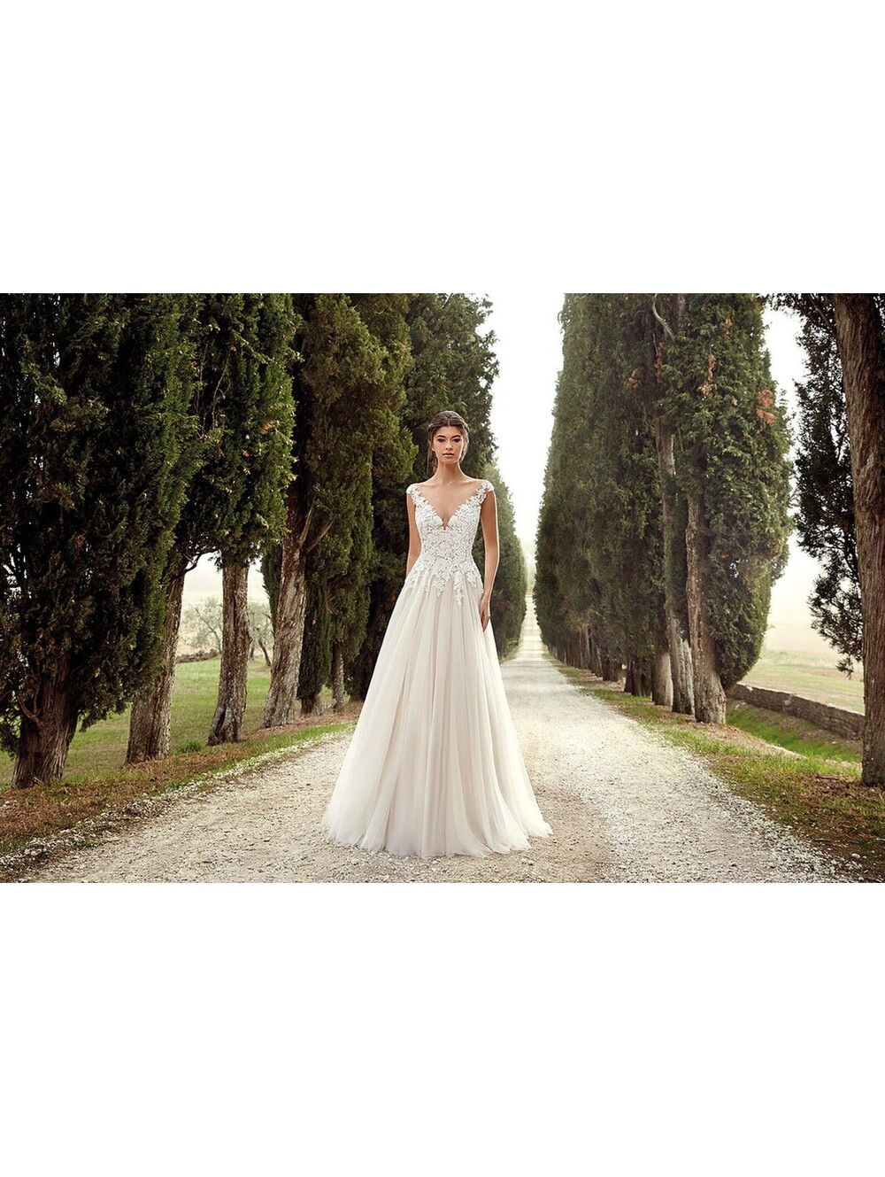 EDDY K. Italian designer A-Line Lace Beaded Wedding Dress Gown Champagne Small 2